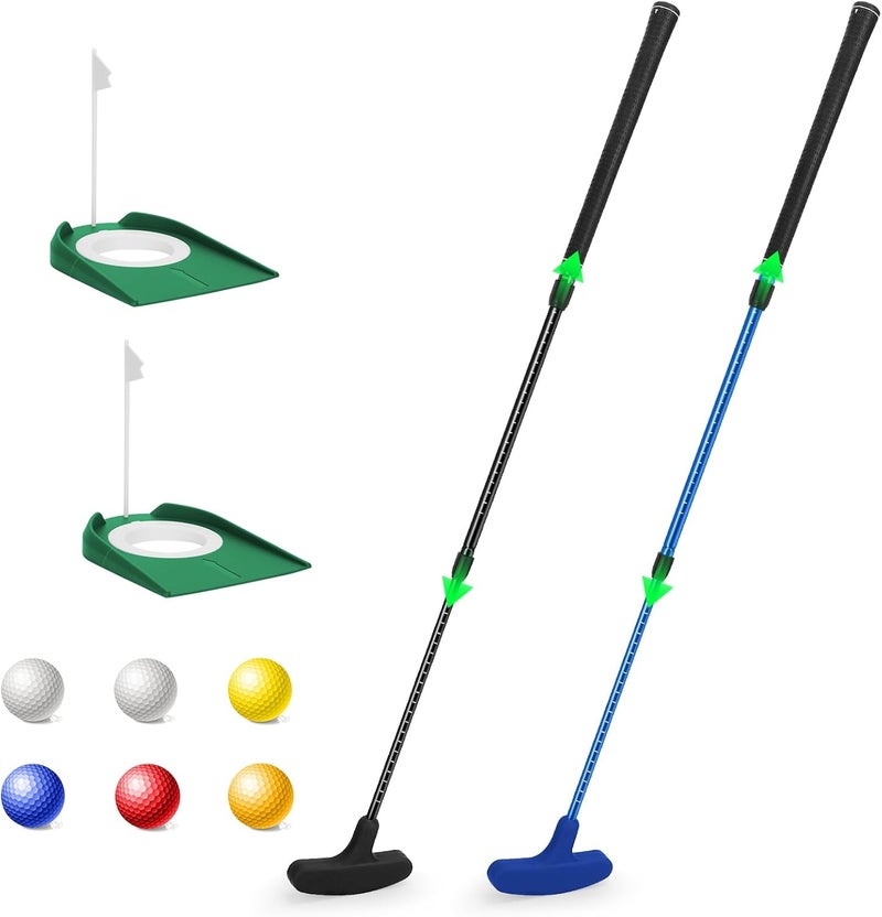 MultiOutools Golf Putters for Men and Women, 2 Pack Adjustable Golf Club Sets with 6 Balls & 2 Flag Cups, Two-Way Mini Putters Training Clubs for Children, Teenagers, Adults - Image 1